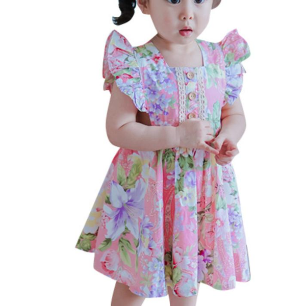 

little girls vintage floral dresses children summer cotton frocks toddler spanish style dress, Red;yellow