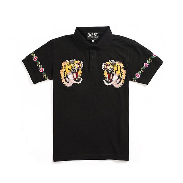 

тигр вышивки мужские марка tshirts с коротким рукавом сплошной цвет mens отворотом шеи поло новые сыпучие мужчины тройники, White;black