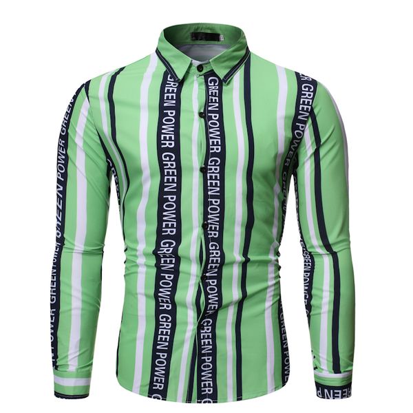 

men shirts slim striped letters print lapel collar long sleeve shirt men business social dress shirt camisa masculina, White;black