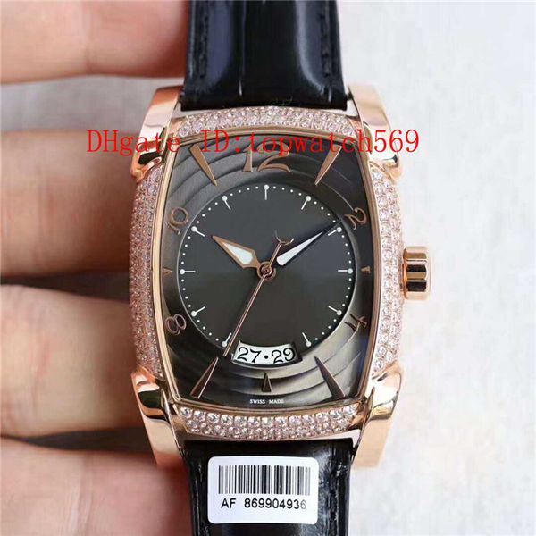

v3 tonneau diamond kalpa mens watch wristwatches cal.pf331 automatic mechanical sapphire crystal 18k rose gold case leather strap, Slivery;brown