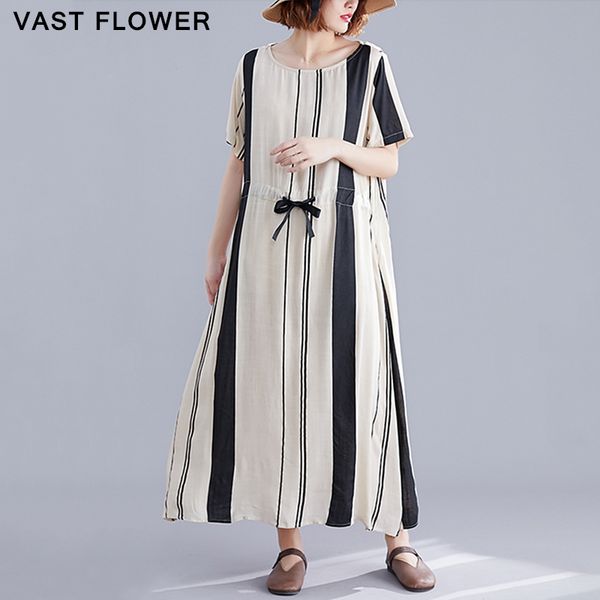 

2020 new summer dress loose fashion striped women long dress plus size elegant vestidos robe vintage clothes womens dresses, Black;gray