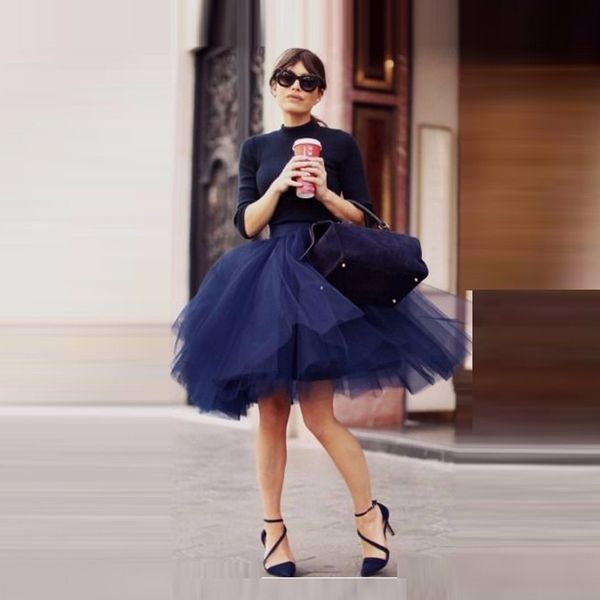 

dark blue short tulle skirt 45cm length custom knee length saia midi skirts for women fashion ball gown tutu skirt, Black