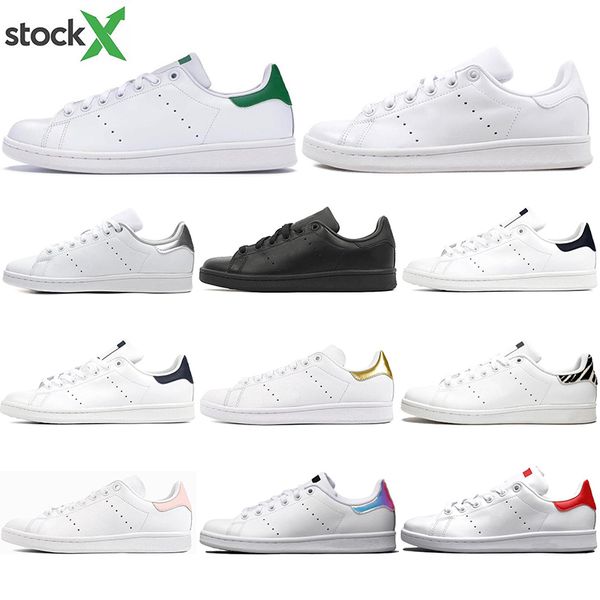 

with socks designers women men stan shoes oreo triple white smith casual sneakers leather classic flats 36-44, Black