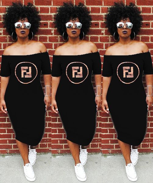 

Summer Women Slash Neck Dresses Sexy Sequins Lady Letters Printed Clothing Club Loose Street Dresses