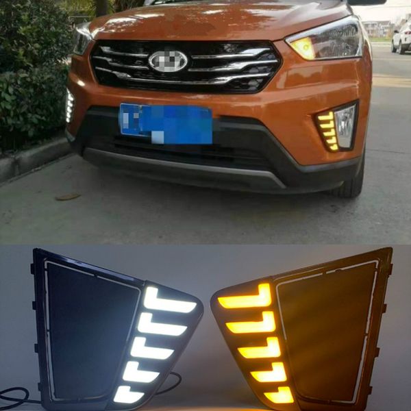 

for creta ix25 2014-2020 car lights waterproof ip67 drl 2pcs led daytime running lights fog lamps yellow turn signals