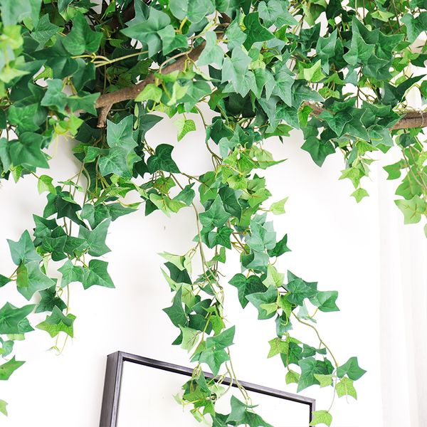 

artificial green plants wall fireproof silk fake leaves green plants hanging vine bouquet plant leaves home wall backdrop wedding decoration
