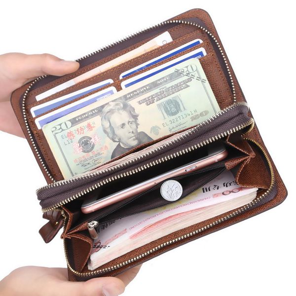 

pu leather wallet for men large capacity purse with multi card slot zipper lxx9, Red;black