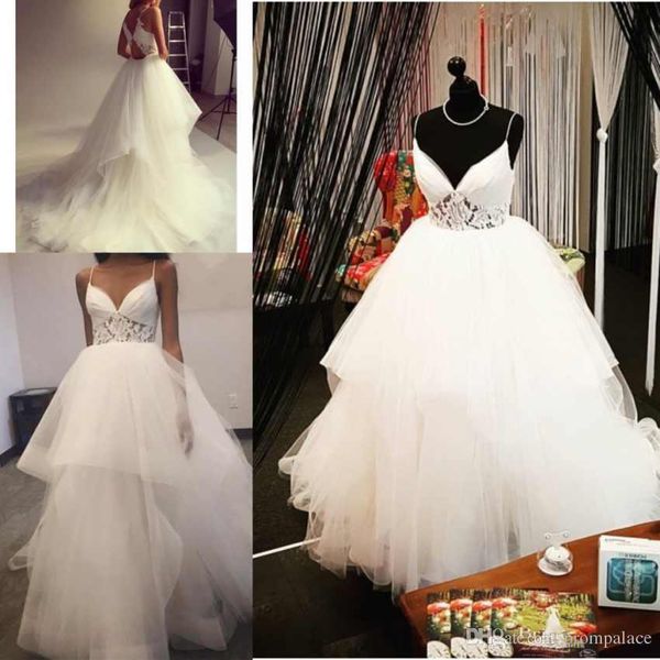 

великолепные свадебные платья из тюля sheer v neck без рукавов сексуальные свадебные платья с открытой спиной очаровательные свадебные плать, White