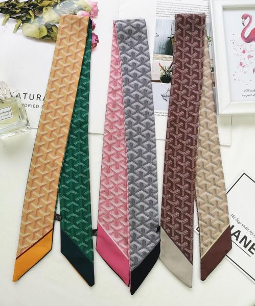 

classic skinny scarf geometry print fashion women silk scarf small handle bag ribbons female head scarves&wraps b84, Blue;gray