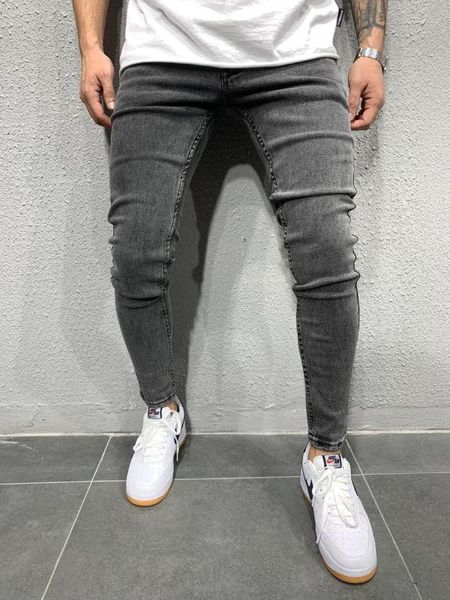 

dark gray stoned denim streetwear street style slimfit jeans pants, Blue