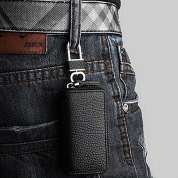 

black pu leather case key fob holder bag cover pouch key case keychain for car, Black;red