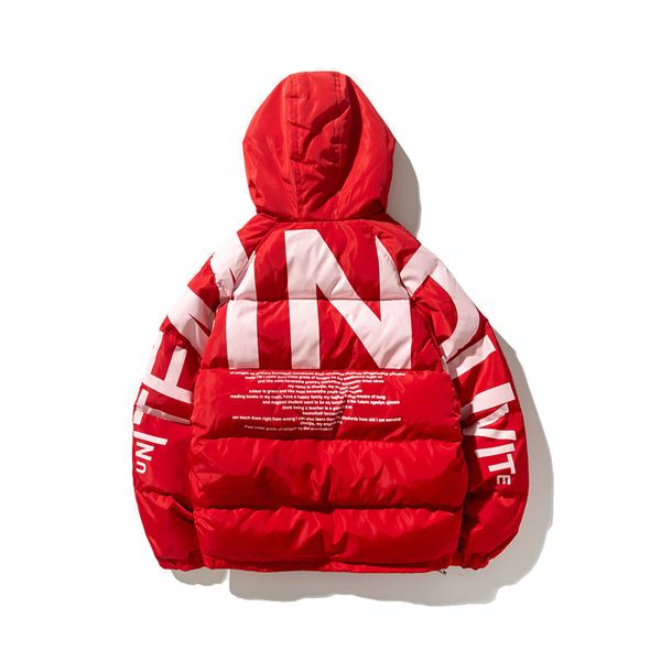 

мужчины уличная негабаритных пузырь зимняя куртка парка письмо печати хип-хоп моды ветровка женские корейские пальто, Black