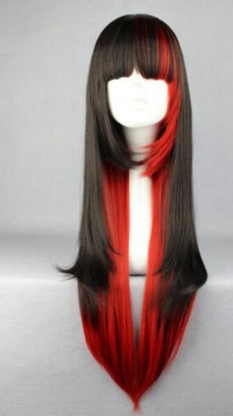 

+ new fashion black red 70cm long straight cosplay party anime costume wig, Black;brown