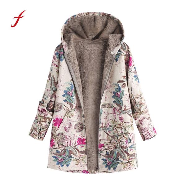 

hooded coats cotton winter jacket womens outwear coat warm outwear floral print hooded pockets vintage oversize coats, Black;brown