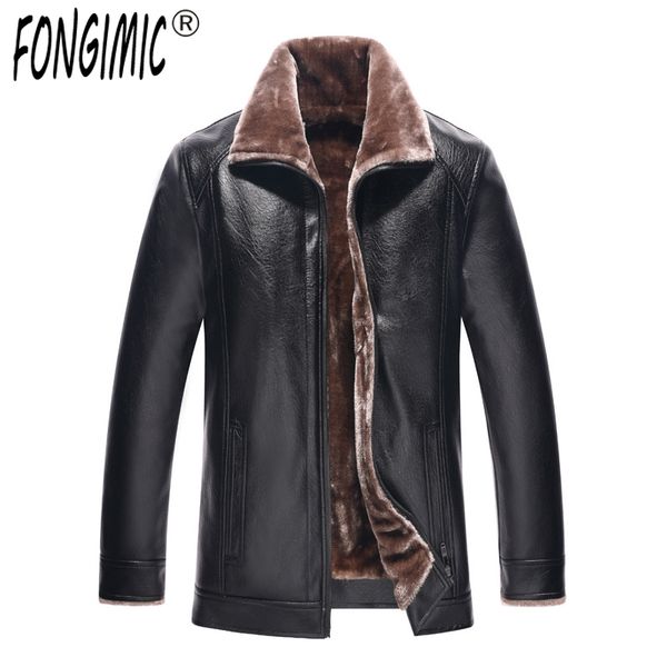 

new men's fur-in-one old-age leisure leather jacket, motorcycle men's winter thickened leather garment keep warm coats, Black