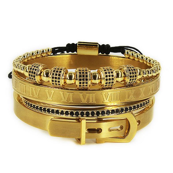 

men bracelet 4pcs/set titanium steel roman numeral bracelet horseshoe buckle bangles pulseira bileklik luxury handmade j, Golden;silver