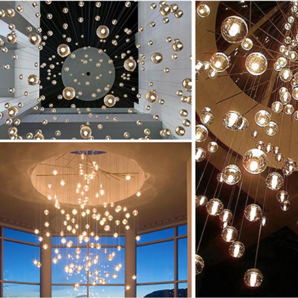 

led crystal glass ball pendant lamp meteor rain ceiling light meteoric shower stair bar droplight chandelier lighting ac110v-240v