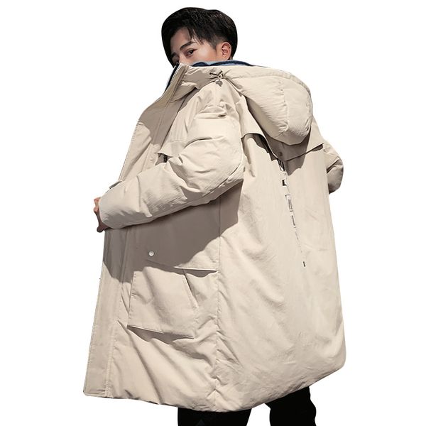

fgkks casual brand men hooded down coat winter men's print pocket overcoat fashion long section down coats male clothing sh190930, Black