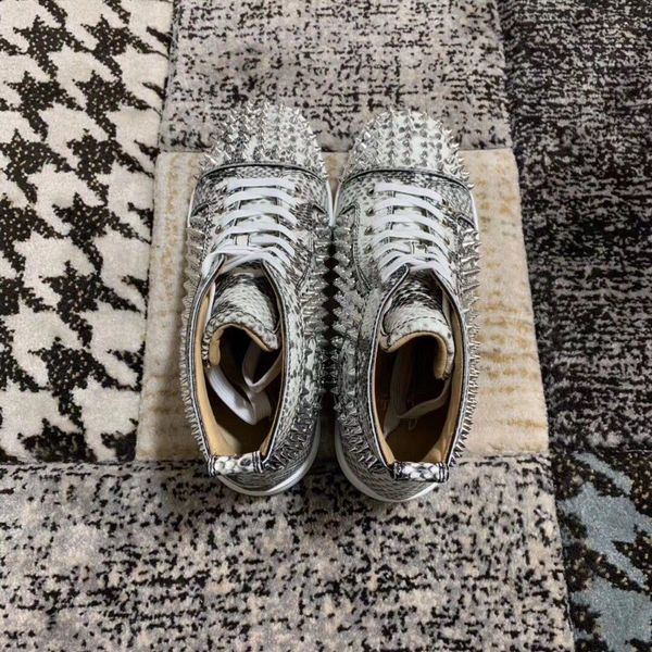 

new designer spikes high sneakers flat,python leather red bottom casual mens red sole trainer shoes dress wedding d09, Black