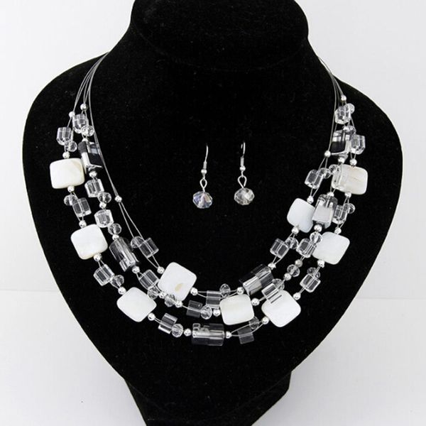 

multicolor crystal shell mixed necklace multilayer necklace women's fashion jewelery dating holiday, Silver