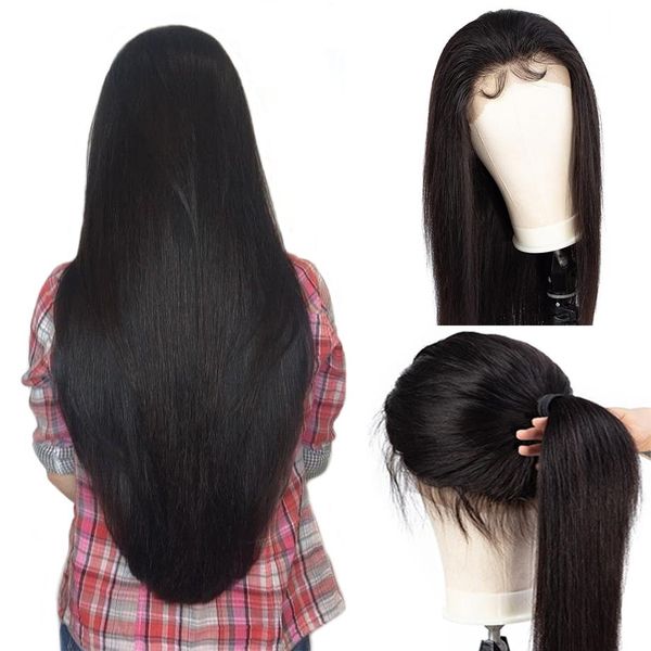 

24inch brazilian remy human hair straight lace front wigs pre-plucked hairline with baby hair 360 lace frontal wigs, Black