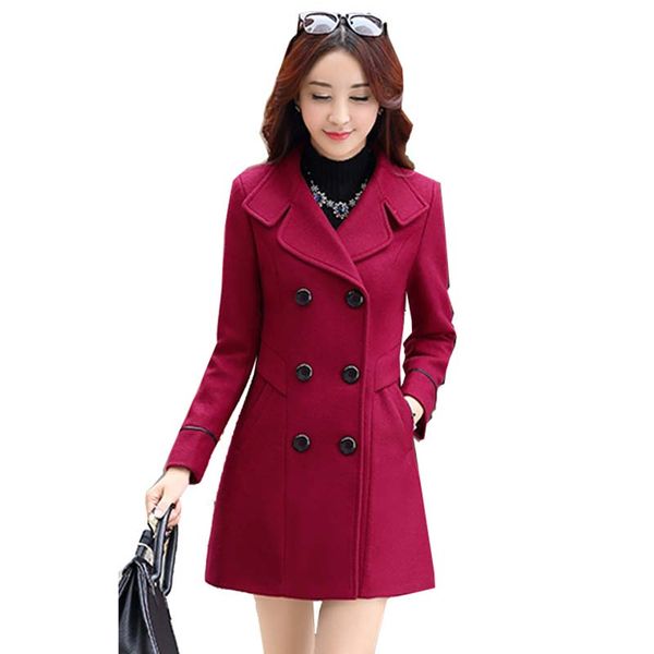 

women coat autumn winter fashion women woolen coat 2019 new casual medium long solid color long-sleeved woolen lxl04, Black