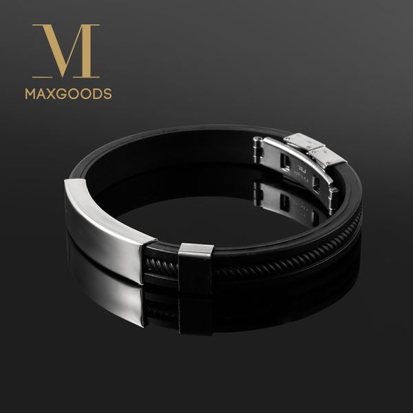 

2018 New Fashion Wristband black Punk Rubber Silicone Stainless Steel Men Bracelets Bangles pulseras hombre caucho Cuff Bracelet