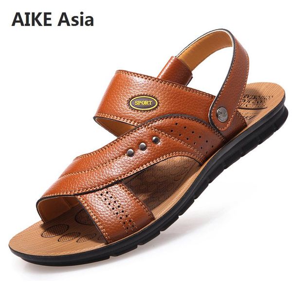 

2018 summer new beach shoes men fashion casual leather open toe breathable sandals men zapatos de hombre, Black