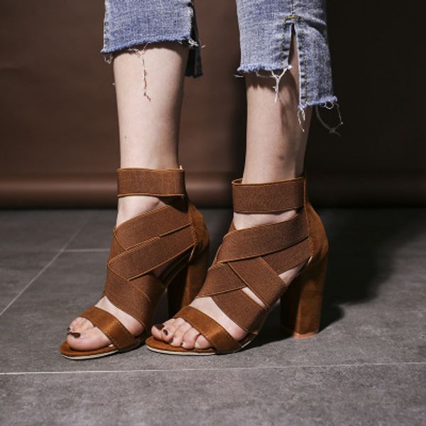 Venda Quente-2019 Ankle Strap Heels Shoes Mulheres Aberto Toe Chunky High Beels Party Dress Sandálias Grande Tamanho 43
