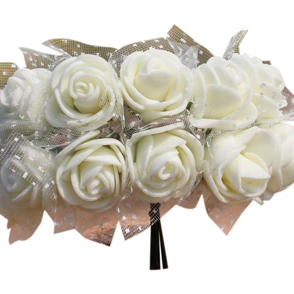 

144pcs/lot 2cm diy pe artificial flowers rose head with mesh wedding home decorative artificial flowers bouquet accessories(whit