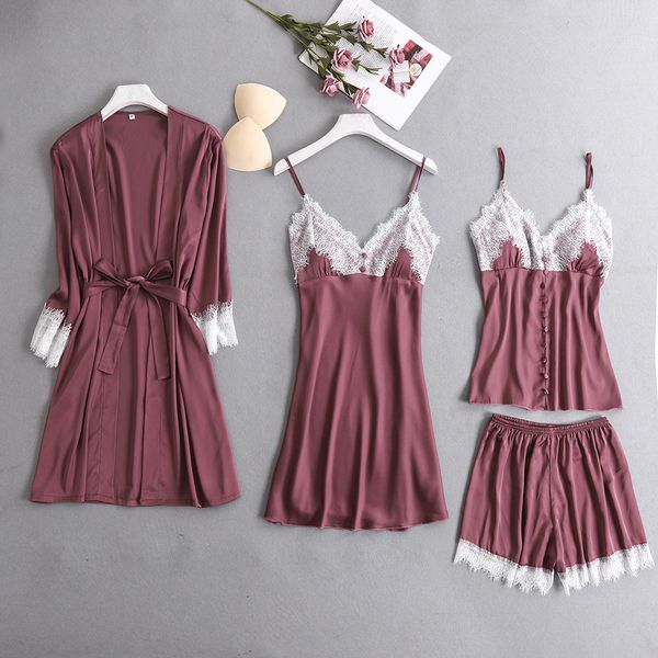 

2019 explosion models spring and summer new simulation silk japanese button v-neck ice silk pajamas nightgown straps shorts, Blue;gray
