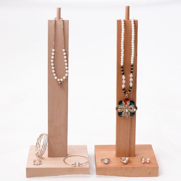 

[ddisplay]creative beech necklace display stand solid wood bracelet holder display nature pendant standing window display showcase, Black