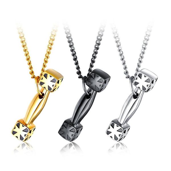 

new fashion hip hop design stylish cool titanium steel sports dumbbell simple elegant men pendant necklace 70cm chain, Silver