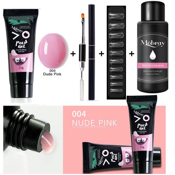 

15ml poly gel kits french nail art clear camouflage 9 colors nail tip form crystal uv gel polygel set slice brush, Red;pink