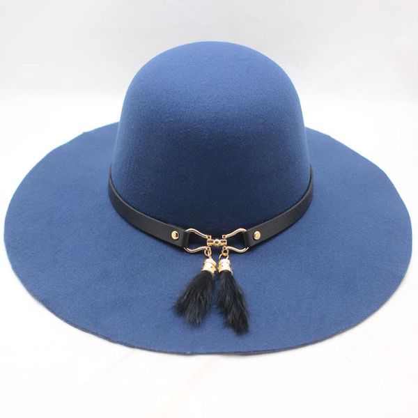 

bingyuanhaoxuan chapeau casual fedora cap wide brimmed dome hats wool floppy hat womens black cloche hats, Blue;gray