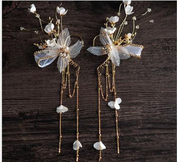 

bridal tiara sen xian hairdressing clip ear hanging dual-use flower hair jewelry wedding accessories, Silver