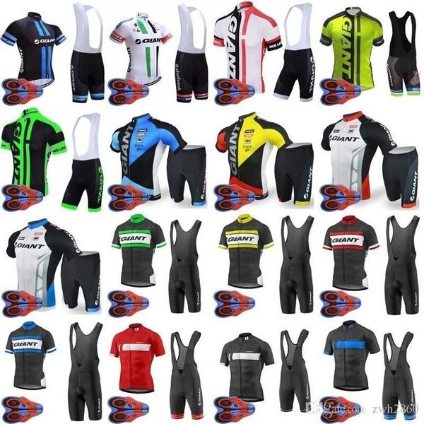 

wholesale-giant team cycling short sleeves jersey (bib) shorts sets 9d gel pad brand quality bike sportwear d1627, Black;red