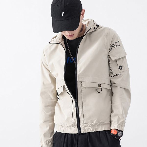 

mens designer jackets boys brand coat mens solid color with caps youth multi-pocket zipper jacket men outwear coats wholesale, Black;brown