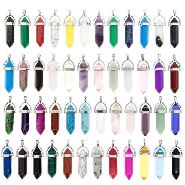 

loose beads jewelry 2019 new fashion multicolor diy hexagonal prism for necklaces mix natural stone wholesale 50pcs lp0014, Black