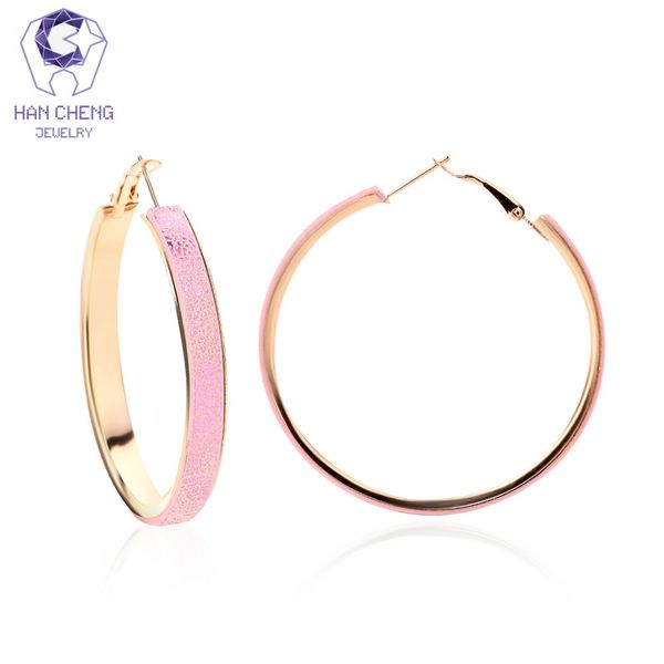

hancheng new fashion trendy classic loop leather golden plated circle round big hoop earrings for women jewelry brincos bijoux, Golden;silver