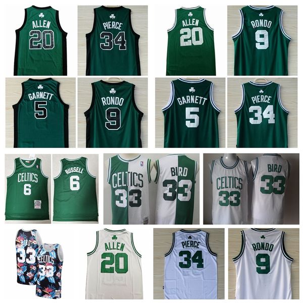 

mens vintage boston celtics nba 6 bill russell 5 kevin garnett 20 ray allen 34 paul pierce 33 larry bird 9 rondo basketball jerseys, Black;red