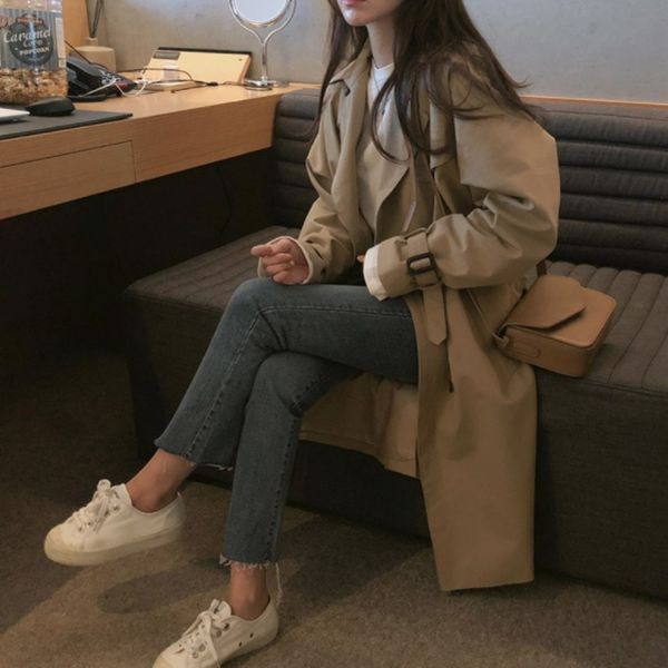 

хаки пальто женщин с длинными рукавами ветровка женский офис леди пальто элегантный крупногабаритные женщины aq914, Tan;black