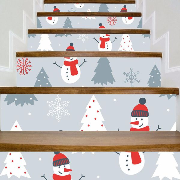 

kakuder wall sticker cartoon christmas snowman stair sticker festival snow scene home decoration adesivo de parede new drop ship