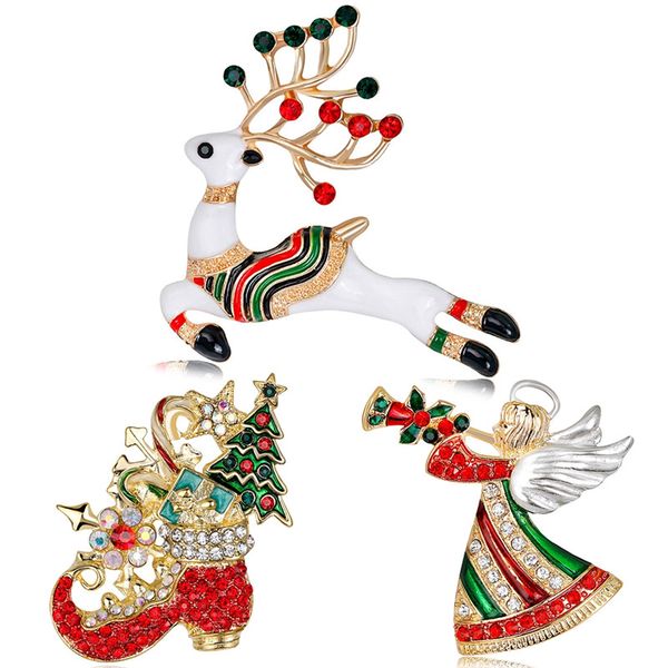 

pinksee 2019 new fashion cartoon cute christmas deer rhinestone shoes colorful crystal angle wing girl brooch creative jewelry, Gray