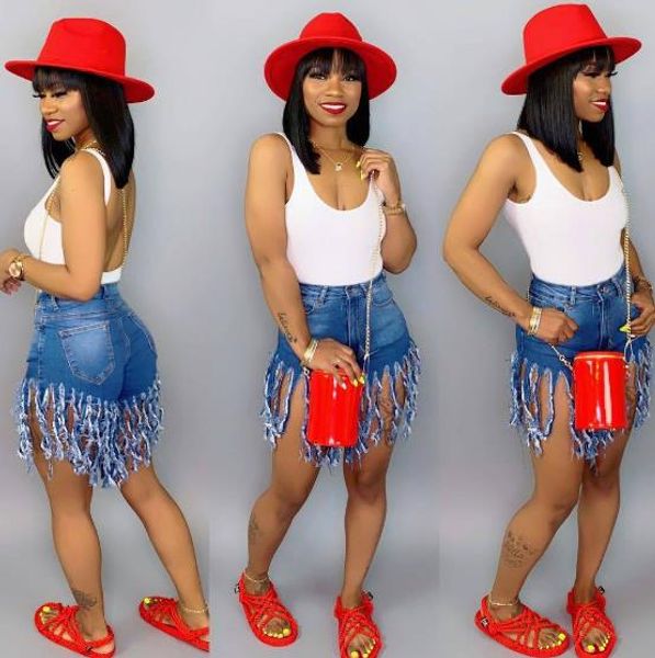 

summer women short tassel skinny jeans high waist jeans fashion designer vintage shorts jeans female clothing, Blue