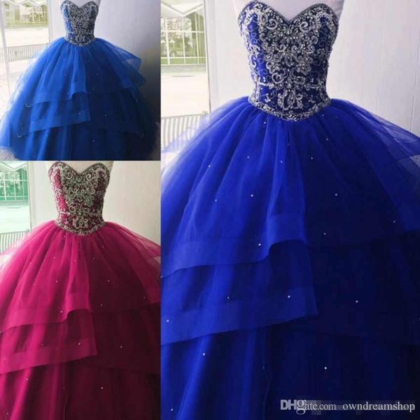 

2019 сладких 16 royal blue ball платье милого красотка quinceanera платье sparkly бисер кристаллы девушка партии формального выпускной вечер, Blue;red