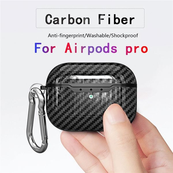 

for airpods pro 1 2 3 case carbon fiber litchi grain shockproof earphones protective cover for airpods pro case with keychain
