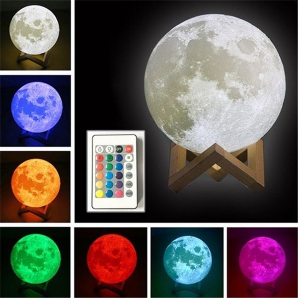 

moon lamp 3d print night light rechargeable control lamp lights 16 colors change remote led moon light christmas gift