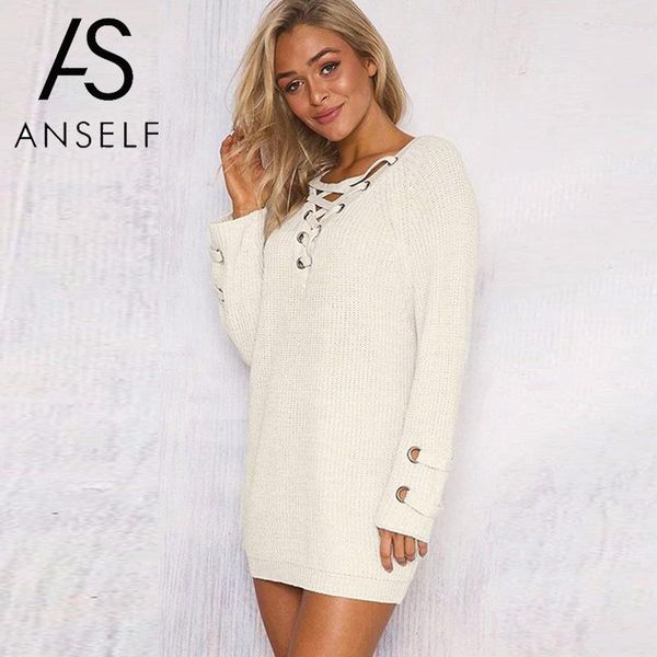 

knitted sweater women stripe bandage cross ties lace-up sweater pullover female loose long sleeve knitwear jumper tunic 2019, White;black