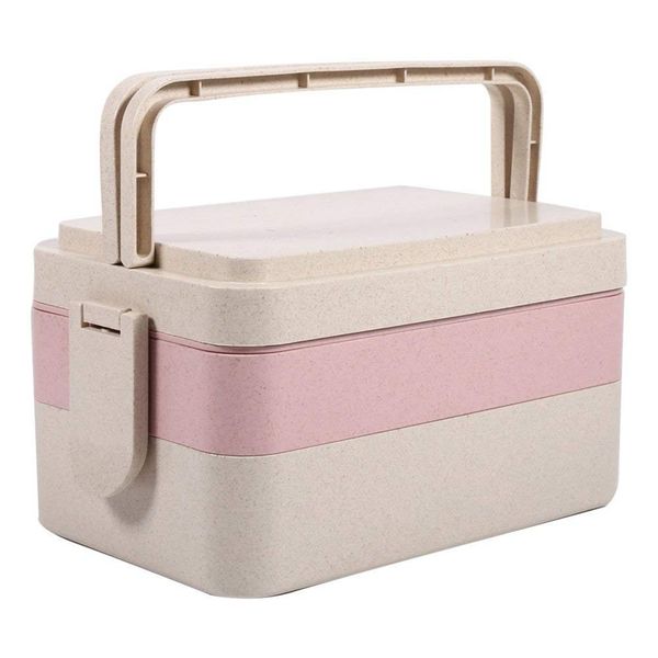 

three tier wheat fiber bento (lunch) box stackable storage container for on the-go lunch fork spoon and chopsticks included, Blue;pink